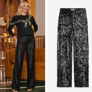 H&M Black Sequin Straight Leg Pants